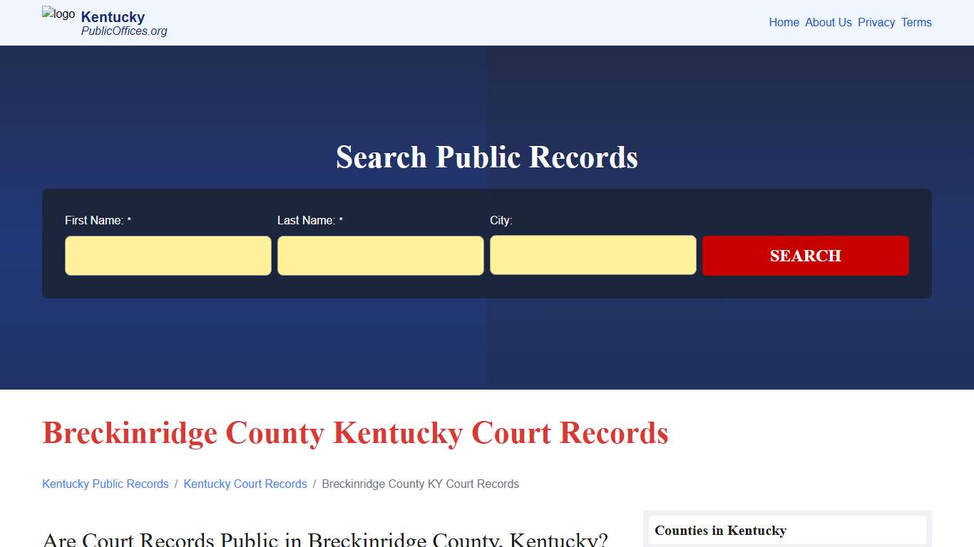 Breckinridge County, KY Court Records Search – PublicOffices.org